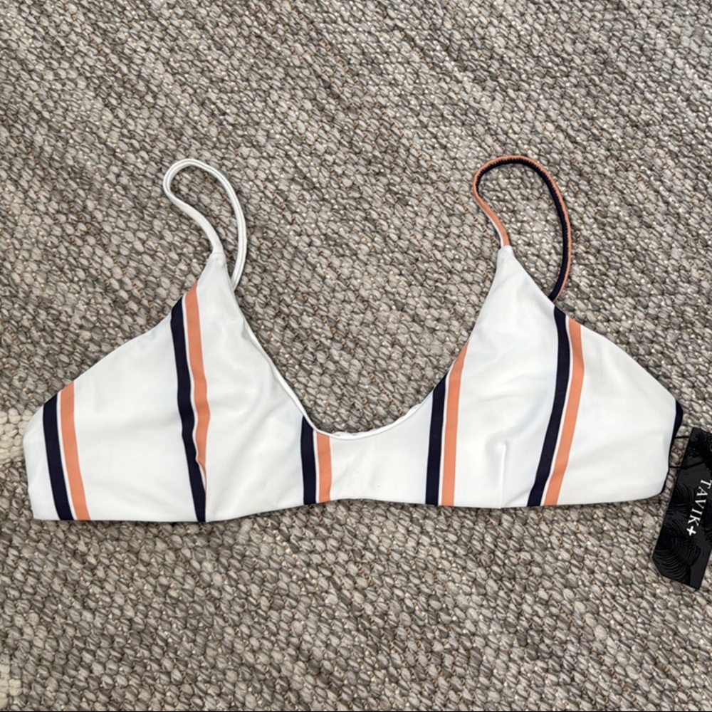Tavik White, Coral & Navy Blue Bikini Top Sporty Stripes